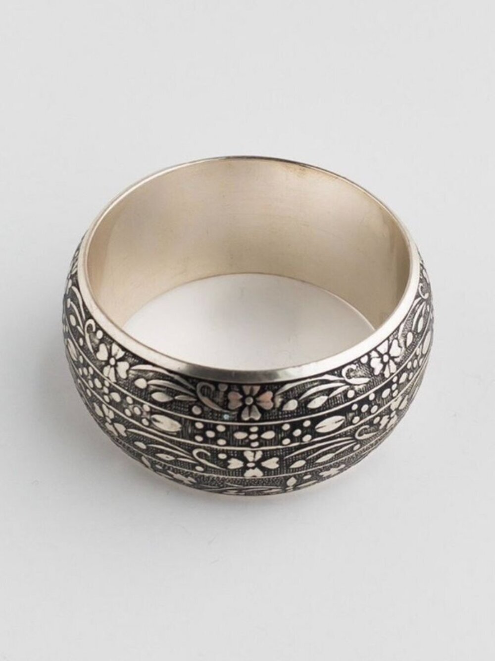 Vintage Silver Plated Wide Floral Engraved Cuff Bangle Statement Bracelet - Picture 10 of 13